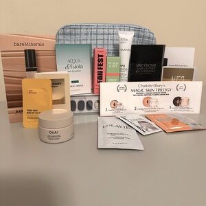 NIB Sample Set with Blue Shimmer Cosmetics Bag